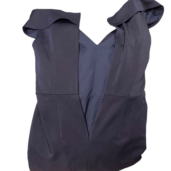 La Femme Surplice Off The Shoulder Column Gown Navy Blue Size 10 Pleaded Bodice - Picture 6 of 8